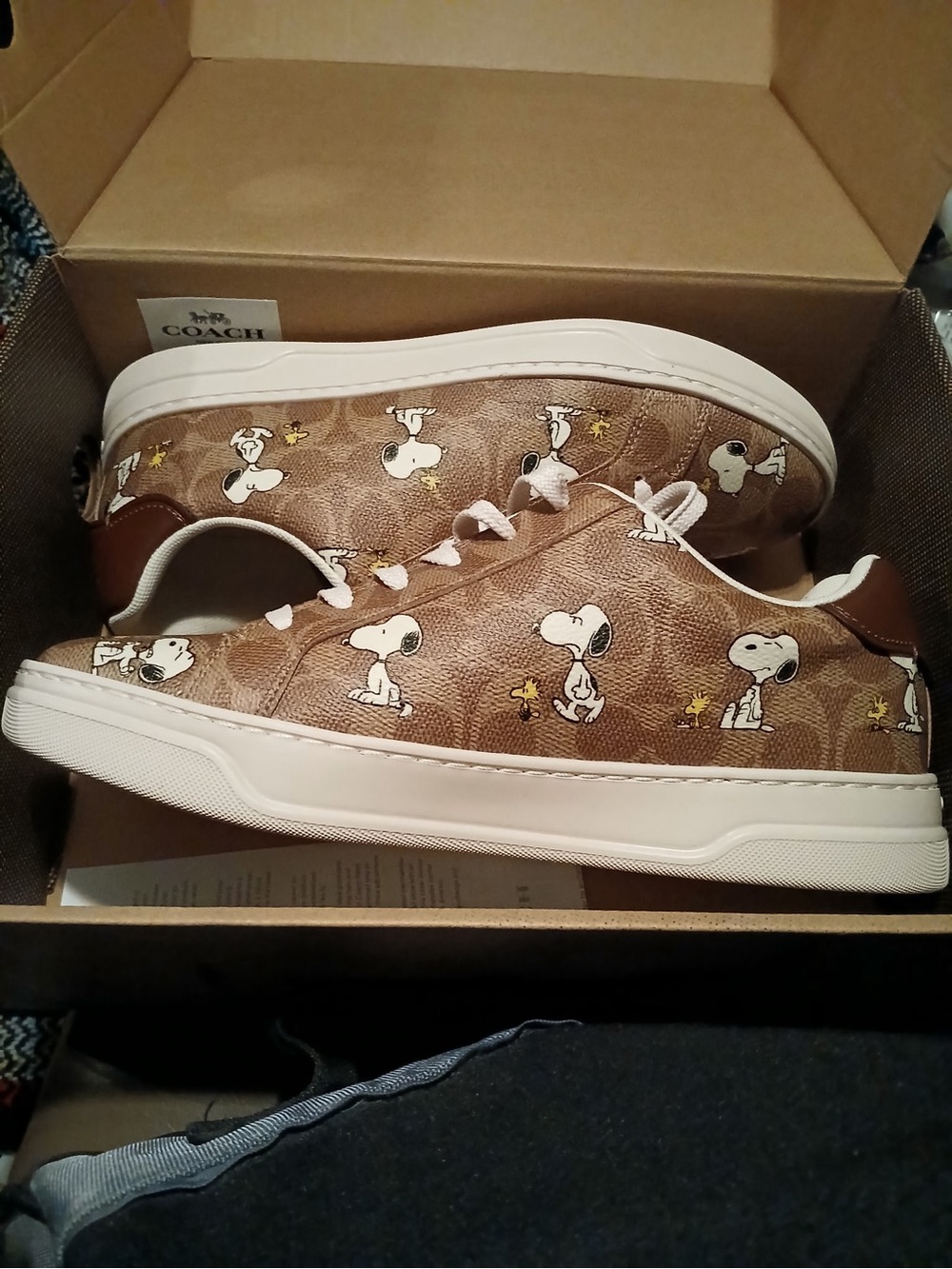 Coach Kids Brown & White Snoopy Print Low-Top Sneakers